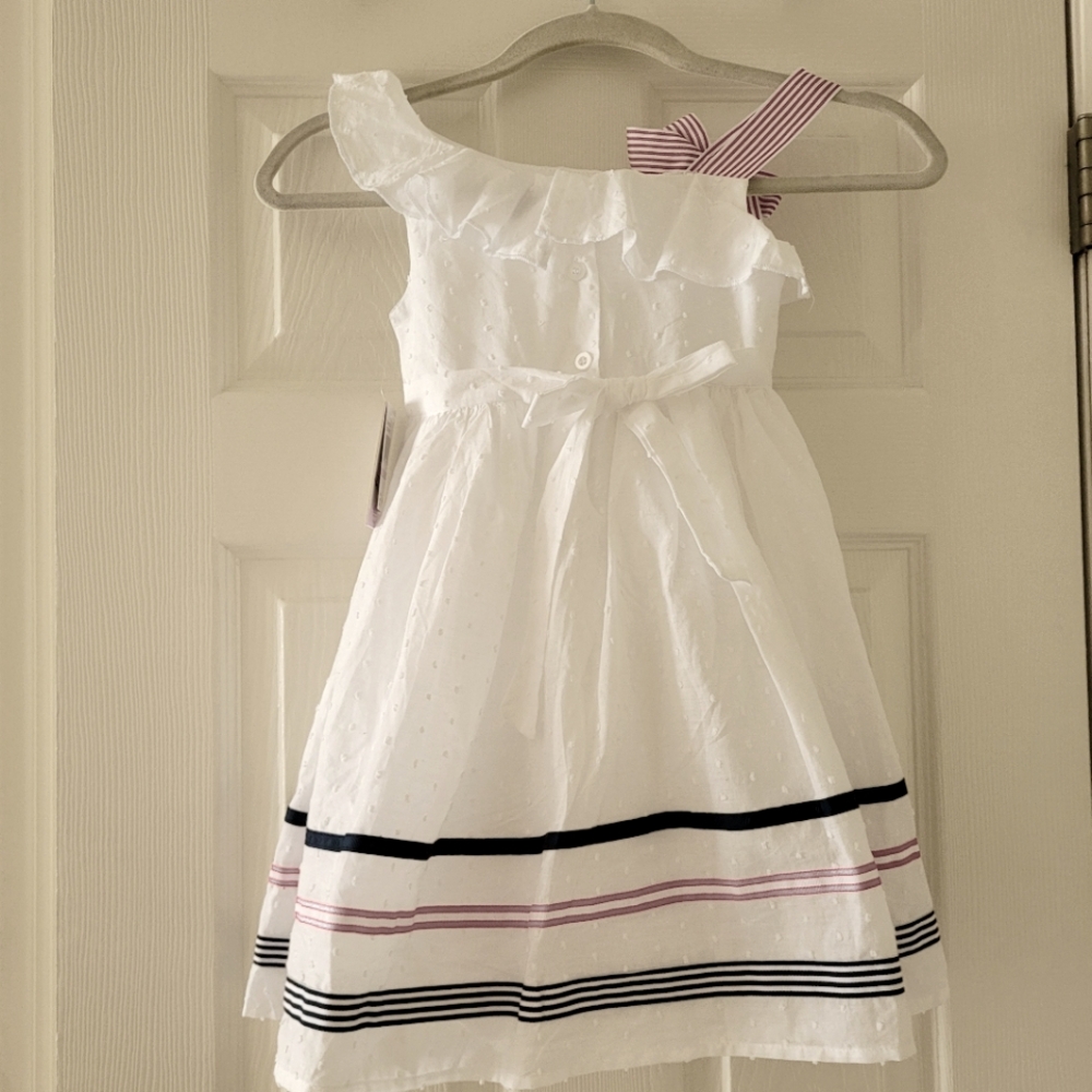 NWT Blueberi Boulevard Girls White Dress with Red and Navy Accents - Size 6 - Picture 5 of 6
